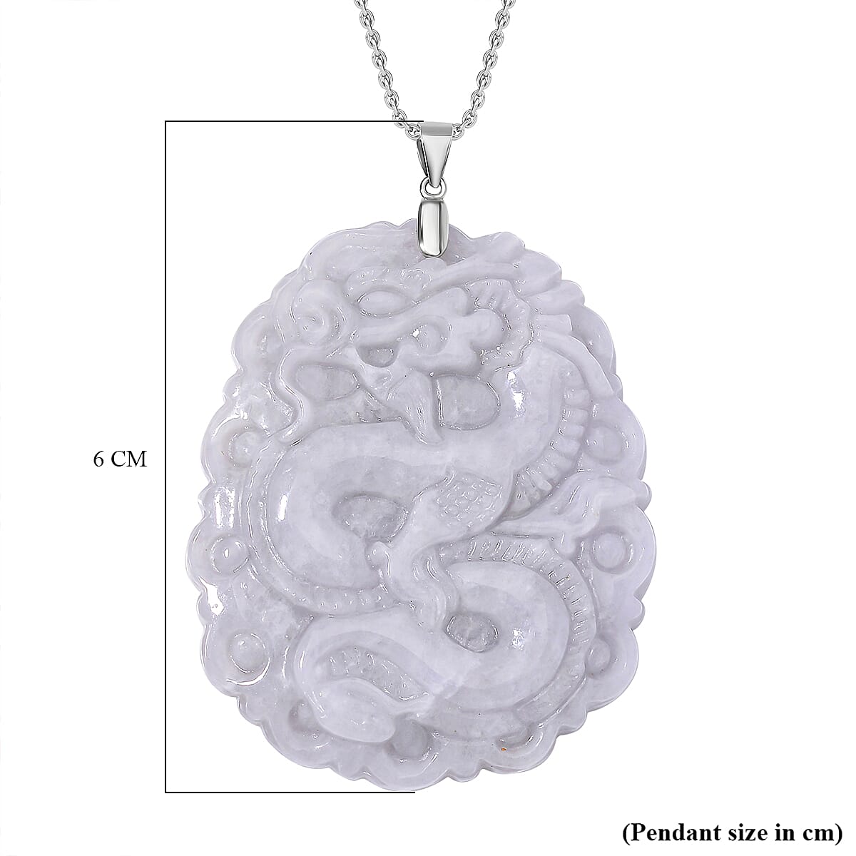 Extremely Rare Find - Dragon Carved Natural Jadeite Jade Pendant with Chain (Size 20) in Rhodium Sterling Silver Extremely Rare Find - Dragon Carved Natural Jadeite Jade Pendant with Chain (Size 20) in Rhodium Sterling Silver