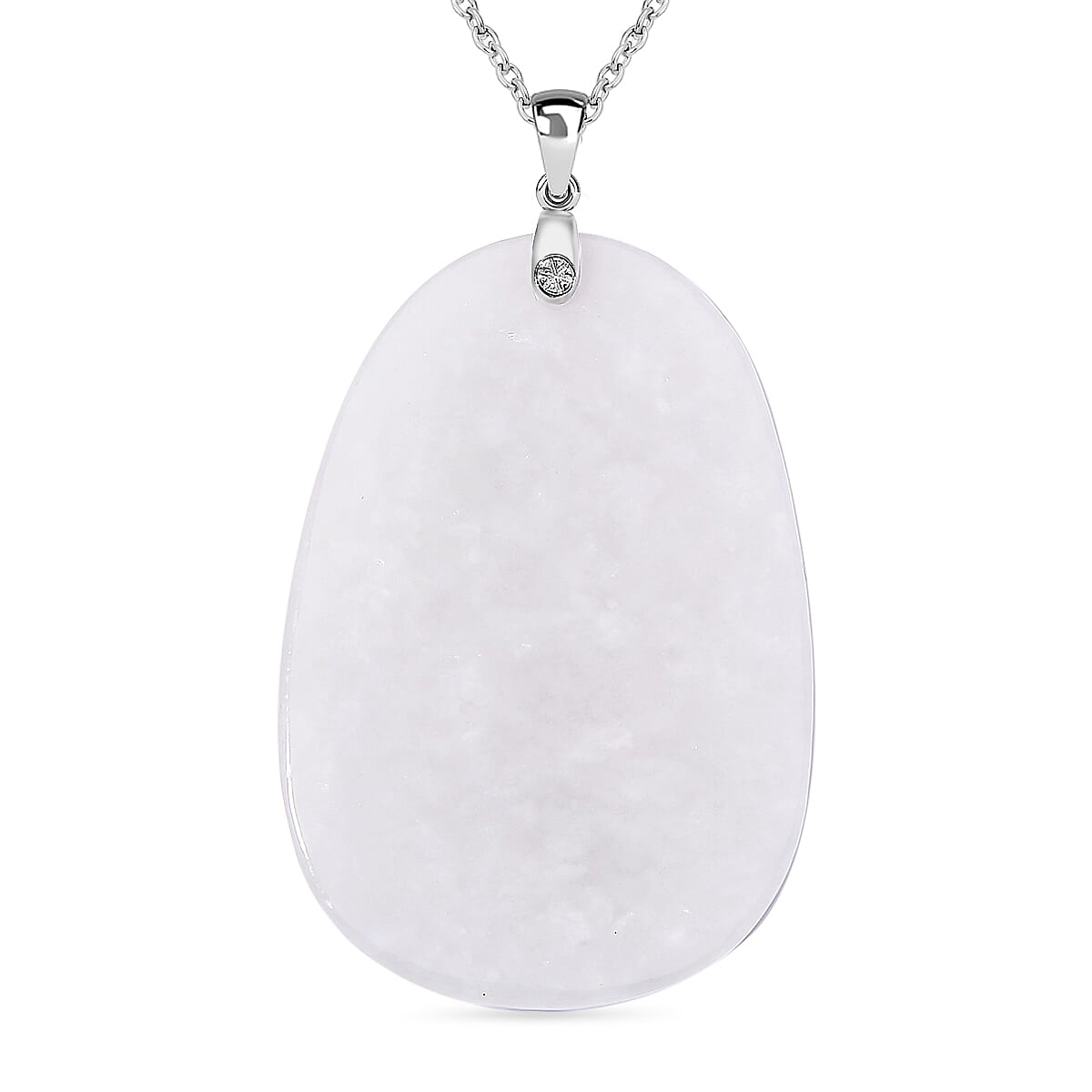 Extremely Rare Find - Buddha Carved Natural White Jadeite Jade Pendant with Chain (Size 20) in Rhodium Sterling Silver