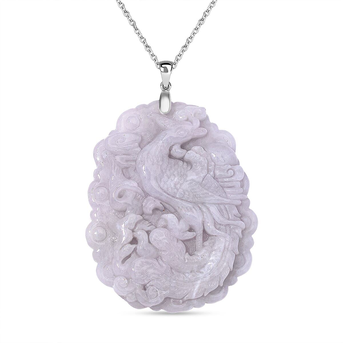 Extremely Rare Find  - Carved Jade Pendant with Chain (Size 20) in Rhodium Overlay Sterling Silver  100.000  Ct.