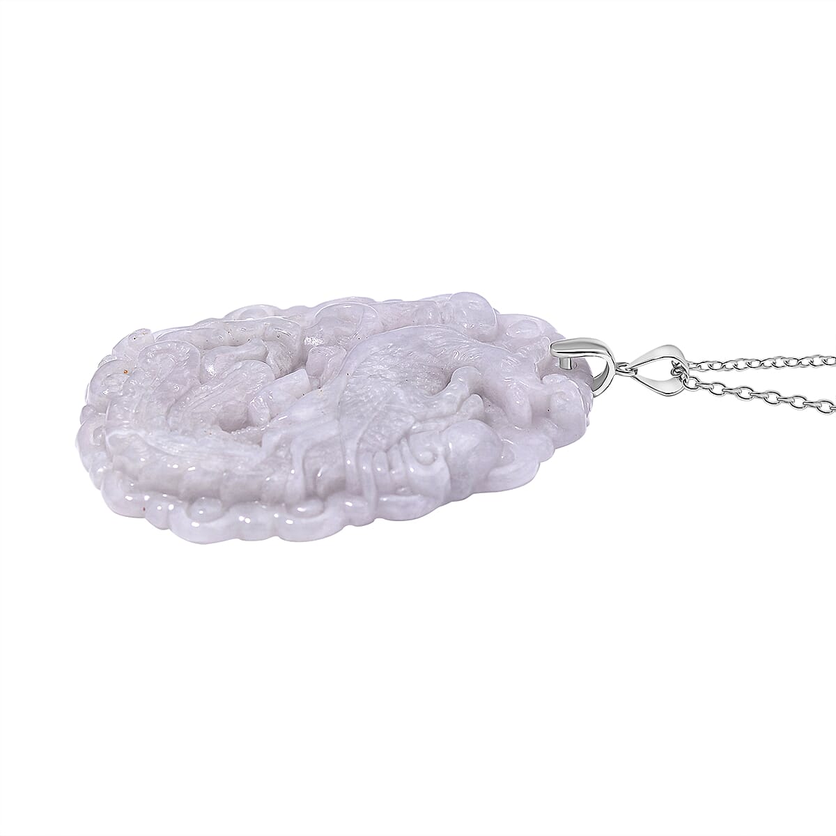 Extremely Rare Find  - Carved Jade Pendant with Chain (Size 20) in Rhodium Overlay Sterling Silver  100.000  Ct.