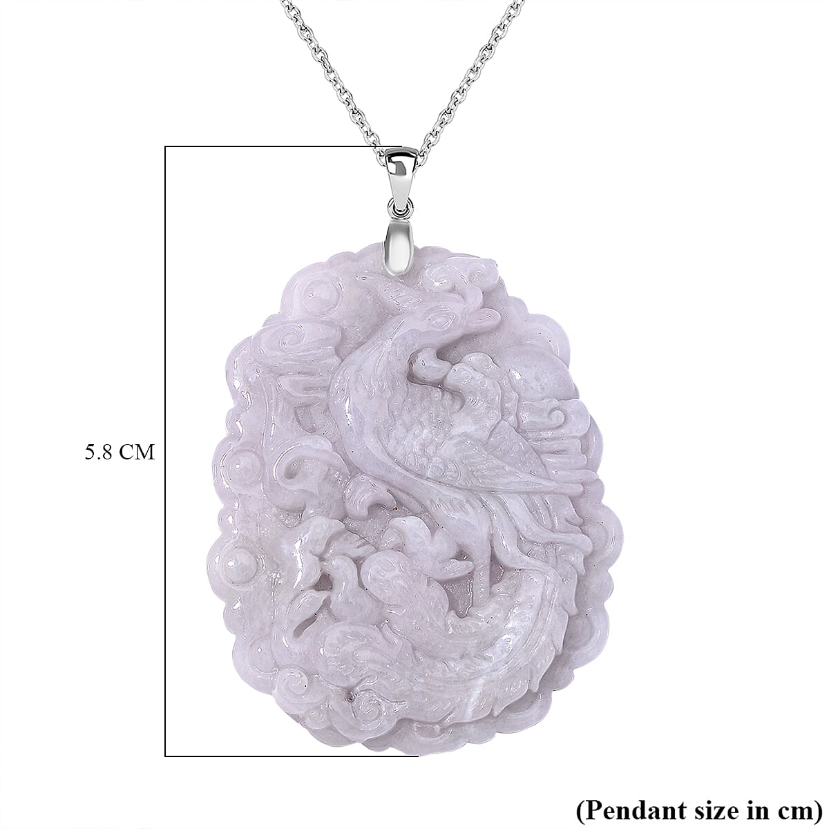 Extremely Rare Find  - Carved Jade Pendant with Chain (Size 20) in Rhodium Overlay Sterling Silver  100.000  Ct.