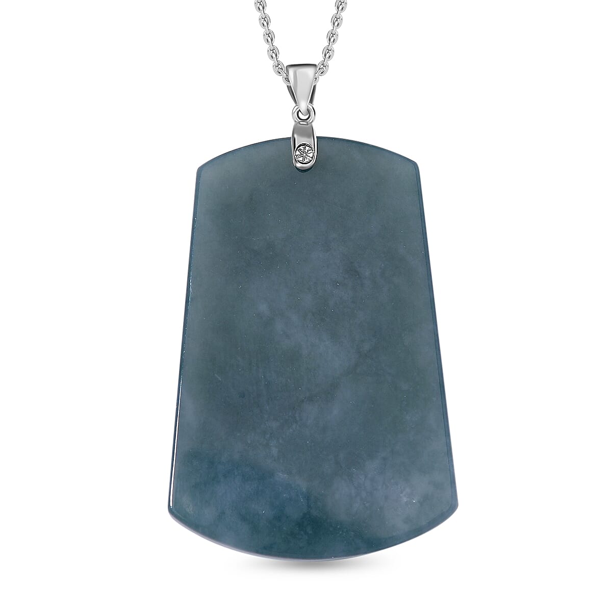 Natural Type A Jadeite Dragon Carving Pendant with Chain (Size - 20) with Lobster Clasp in Rhodium Overlay Sterling Silver 120.00 Ct.