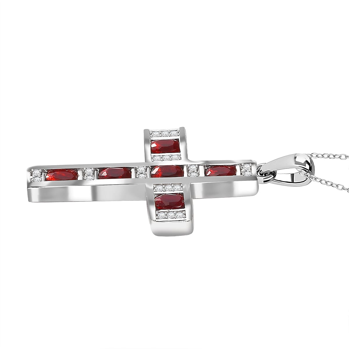 Cherry Fire Opal & White Zircon Pendant with Chain (Size 20) in Rhodium Overlay Sterling Silver Silver Wt. 6 Gms  1.220  Ct.