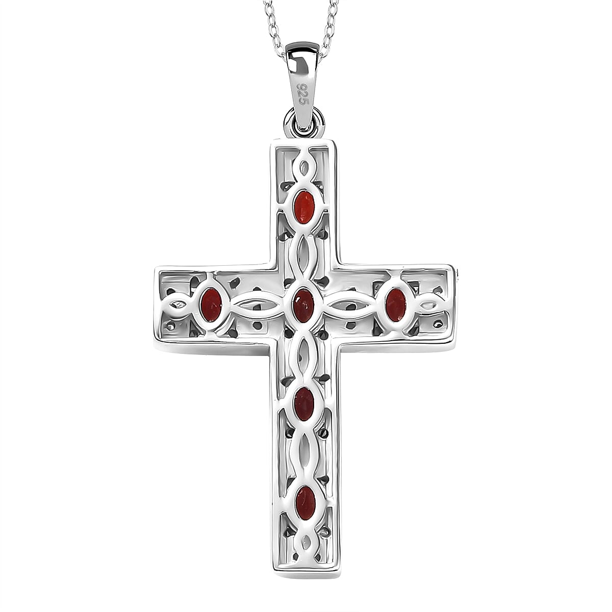 Cherry Fire Opal & White Zircon Pendant with Chain (Size 20) in Rhodium Overlay Sterling Silver Silver Wt. 6 Gms  1.220  Ct.