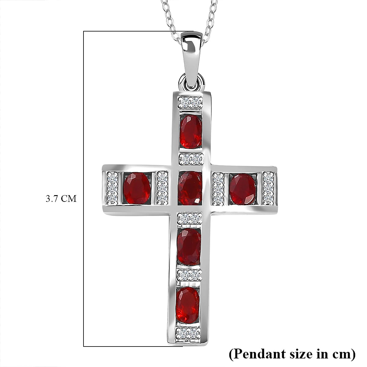 Cherry Fire Opal & White Zircon Pendant with Chain (Size 20) in Rhodium Overlay Sterling Silver Silver Wt. 6 Gms  1.220  Ct.