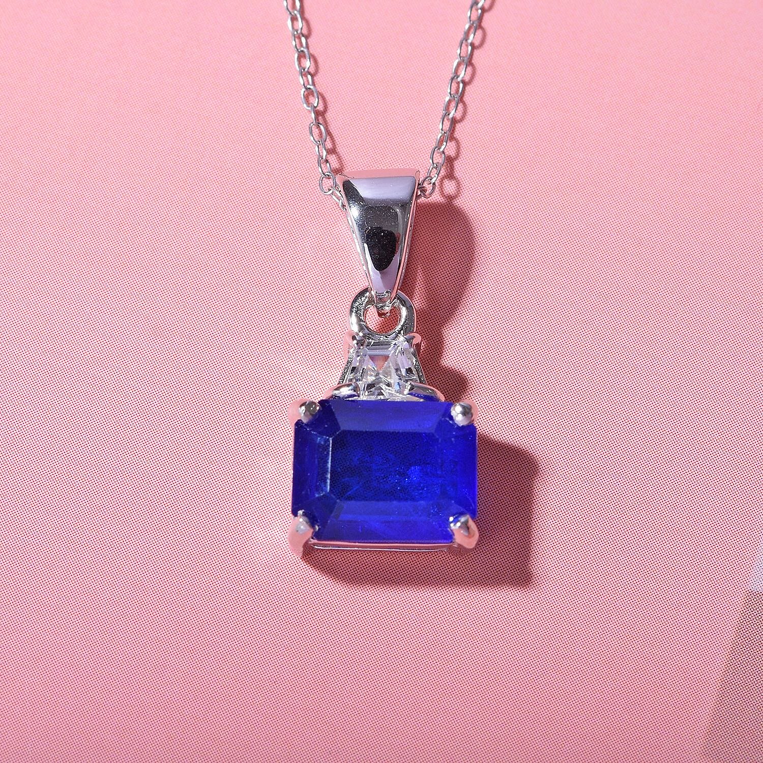 Premium Vietnamese Cobalt Blue Spinel with Chain (Size 20) in Rhodium Overlay Sterling Silver 3.22 Ct.