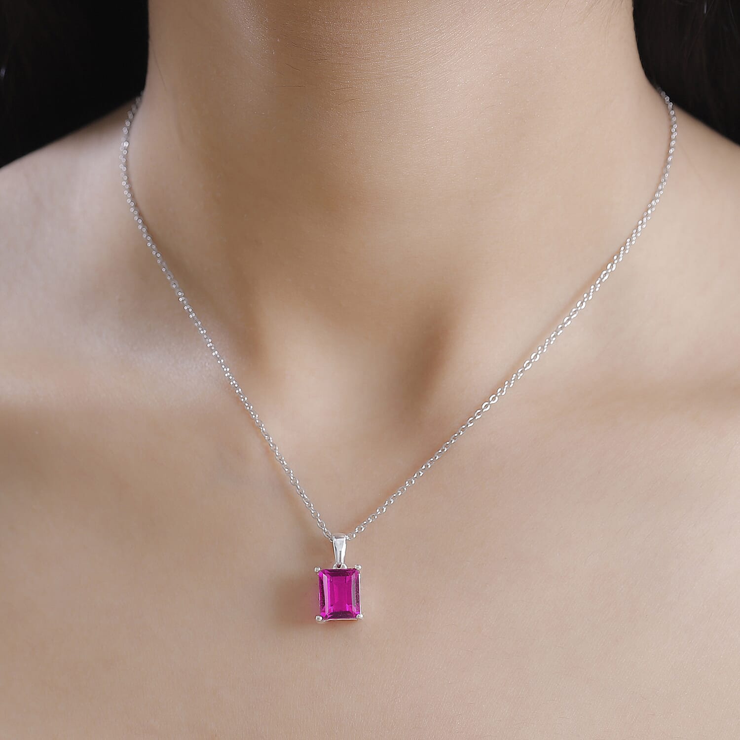 Radiant Orchid Triplet Quartz Sterling Silver Pendant with Chain (Size 20) 3.750  Ct.