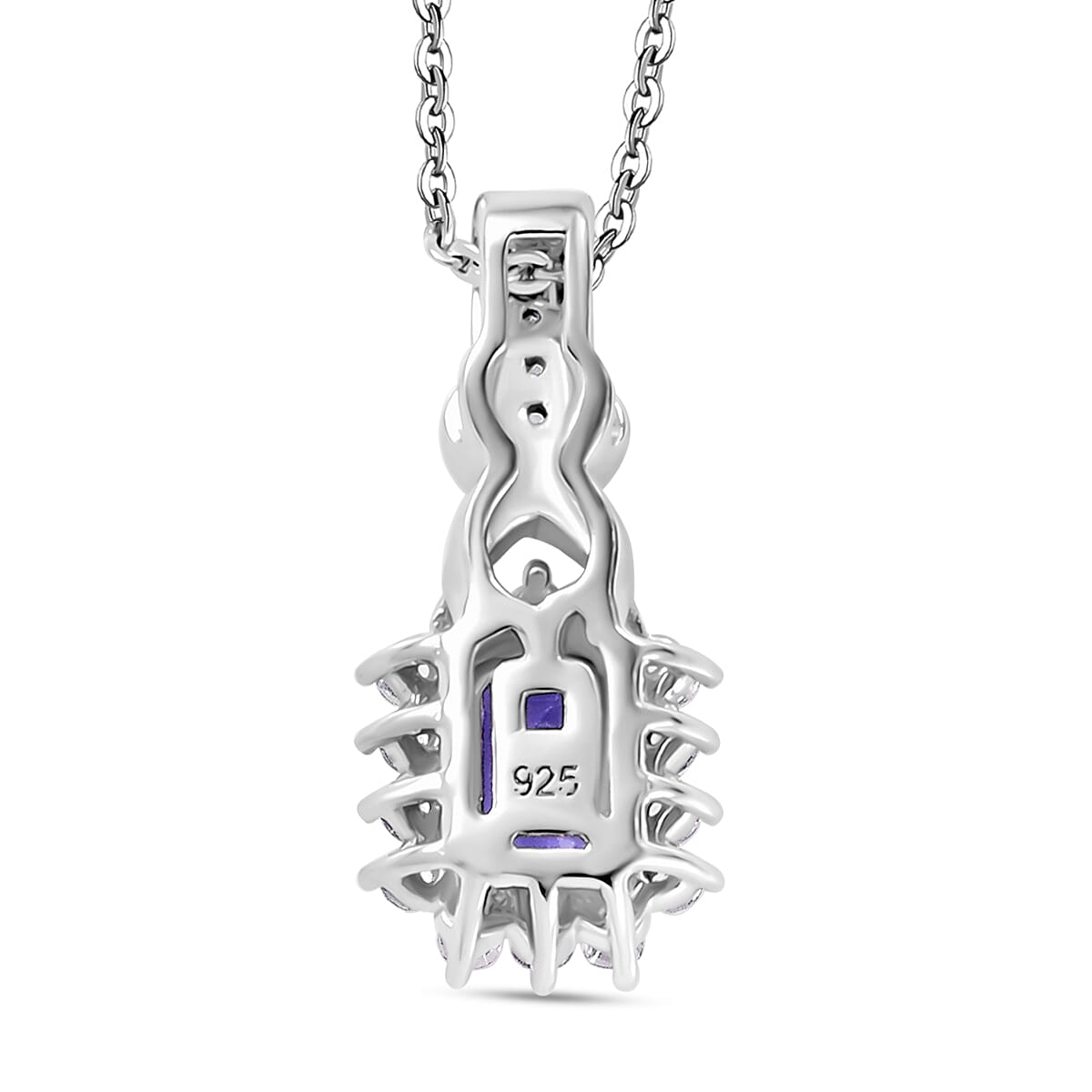 AAA Tanzanite & White Zircon Pendant with Silver Chain (Size 20) in 18K Vermeil Yellow Gold Plated in Rodium Overlay Sterling Silver 1.14 Ct. AAA Tanzanite & White Zircon Pendant with Silver Chain (Size 20) in 18K Vermeil Yellow Gold Plated in Rodium Overlay Sterling Silver 1.14 Ct.