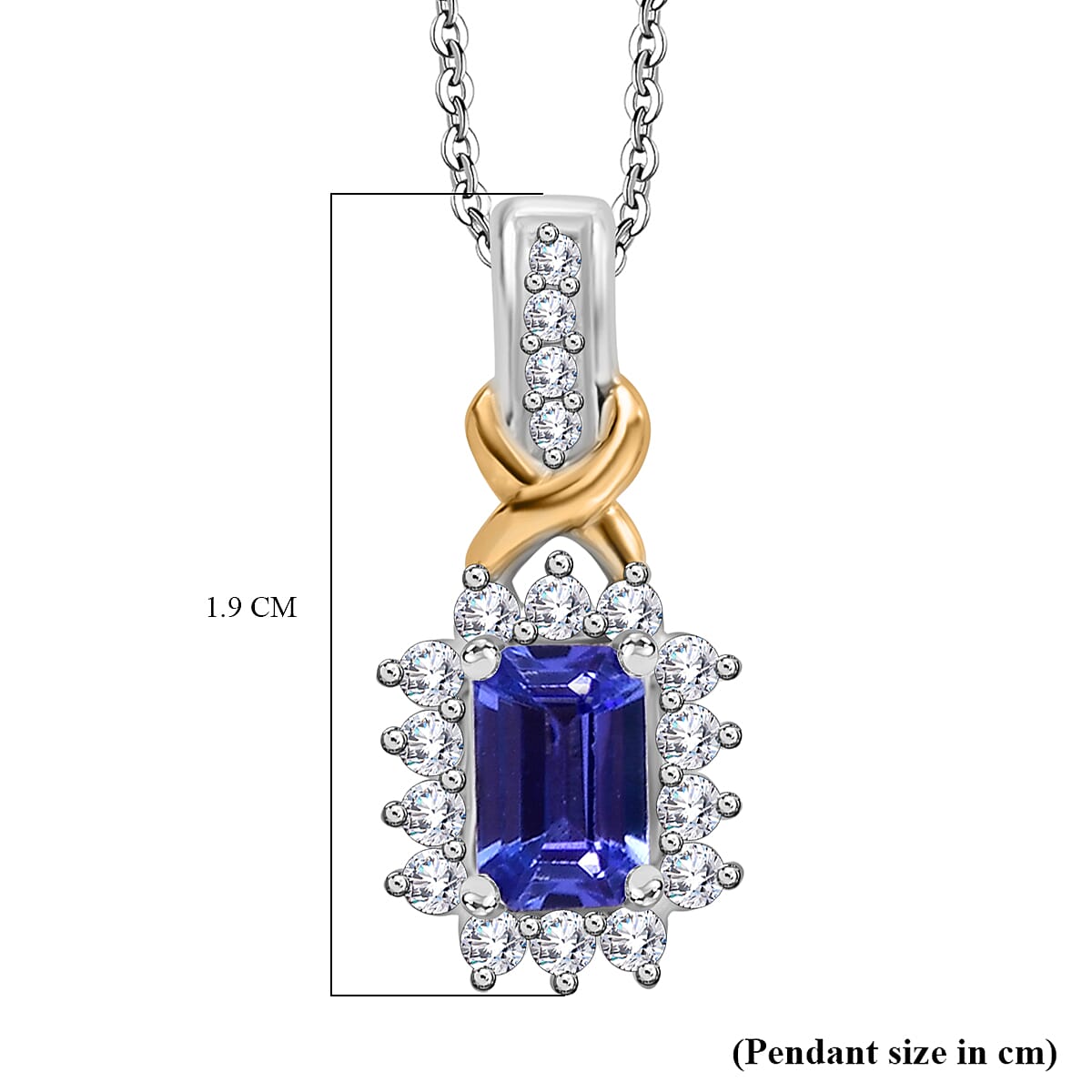 AAA Tanzanite & White Zircon Pendant with Silver Chain (Size 20) in 18K Vermeil Yellow Gold Plated in Rodium Overlay Sterling Silver 1.14 Ct. AAA Tanzanite & White Zircon Pendant with Silver Chain (Size 20) in 18K Vermeil Yellow Gold Plated in Rodium Overlay Sterling Silver 1.14 Ct.