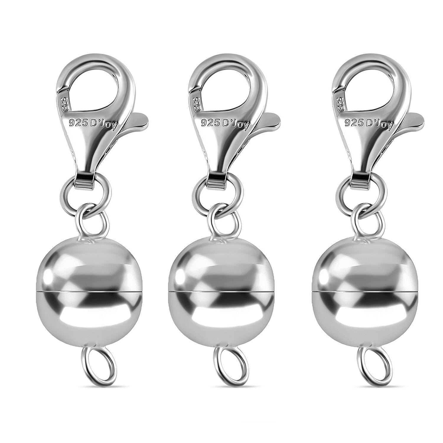 Set of 3 Magnetic Lock with Lobster Clasp Sterling Silver