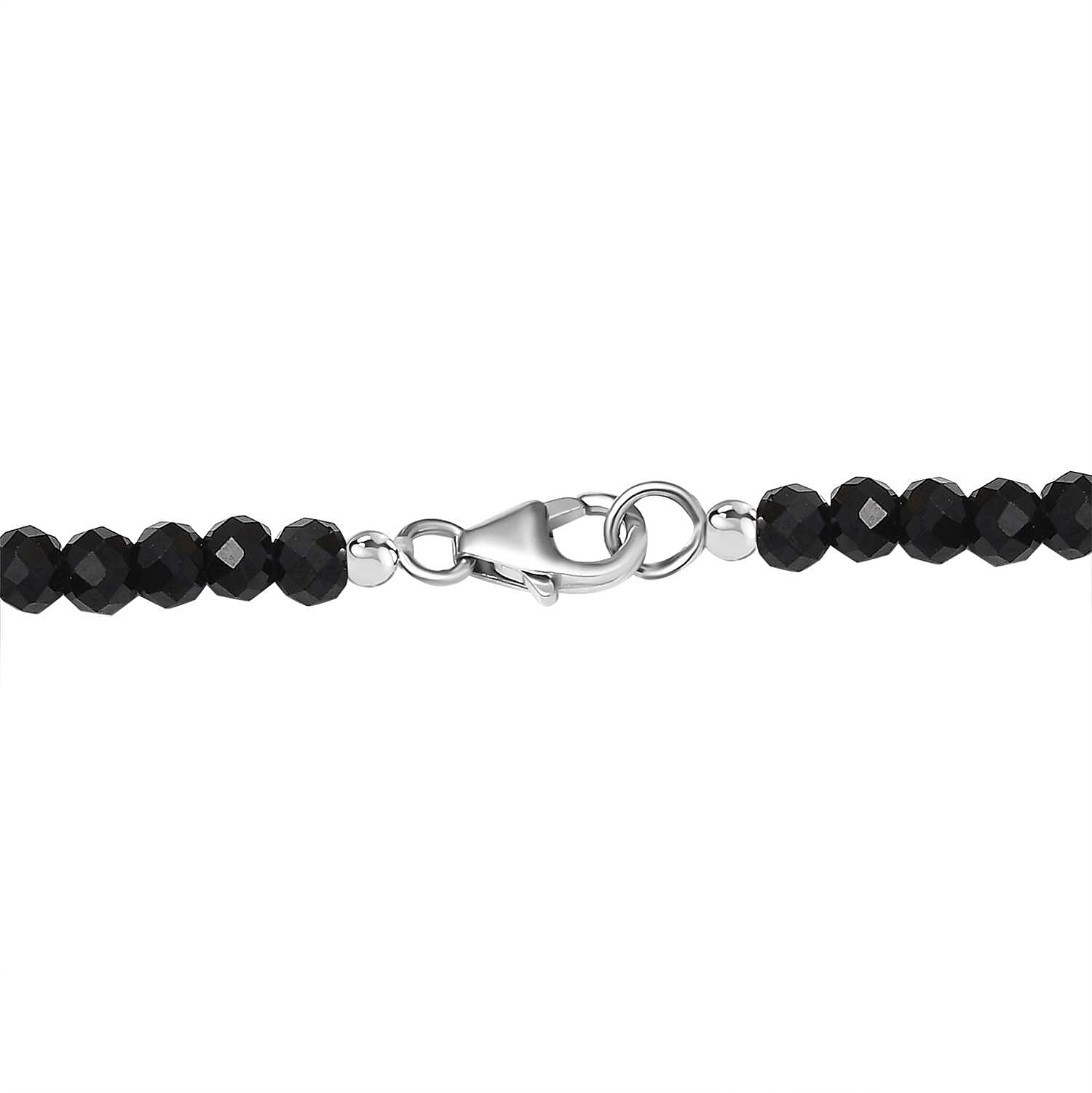 Black Spinel Pendant with Beads Chain (Size 20) in Rhodium Sterling Silver 125.00 Ct.