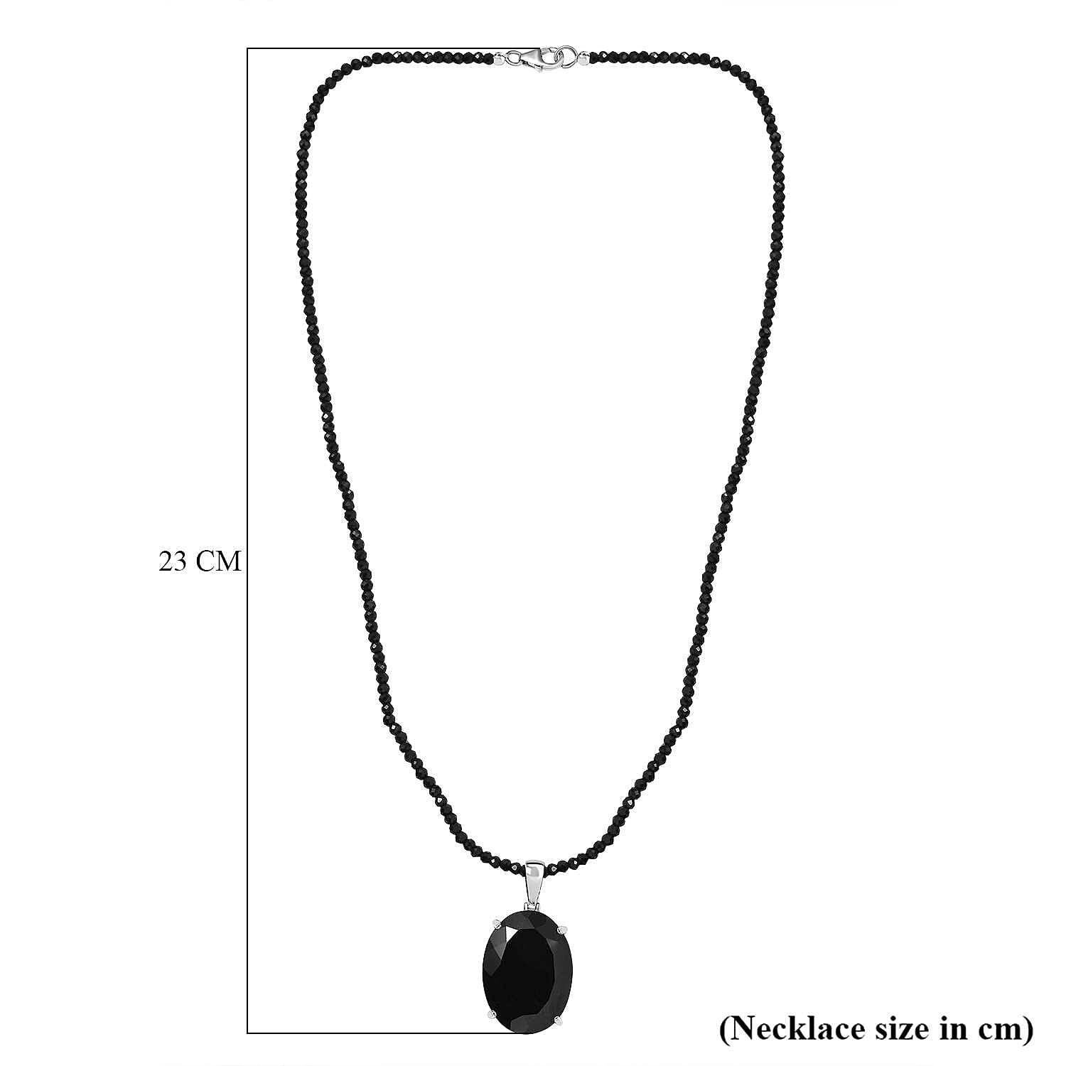 Black Spinel Pendant with Beads Chain (Size 20) in Rhodium Sterling Silver 125.00 Ct.
