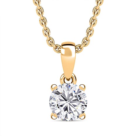 Moissanite Pendant with Chain (Size - 20) in 18K Vermeil Yellow Gold Plated Sterling Silver