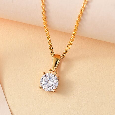 Moissanite Pendant with Chain (Size - 20) in 18K Vermeil Yellow Gold Plated Sterling Silver