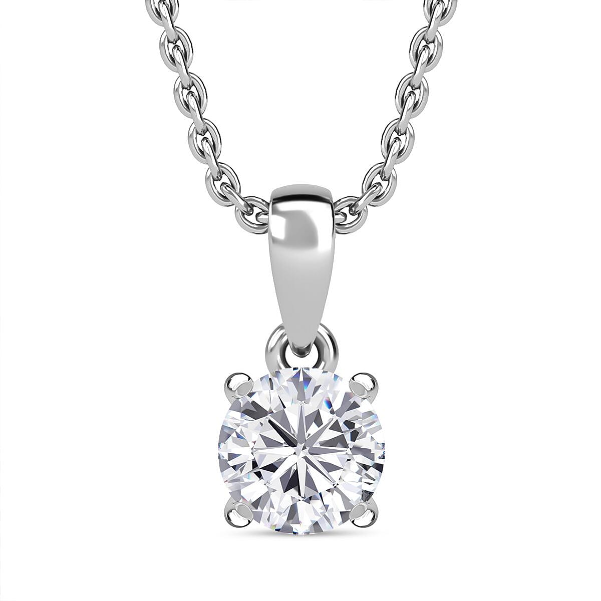 Moissanite Pendant with Chain (Size - 20) in Platinum Overlay Sterling Silver