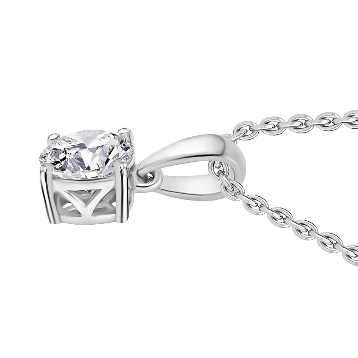 Moissanite Pendant with Chain (Size - 20) in Platinum Overlay Sterling Silver