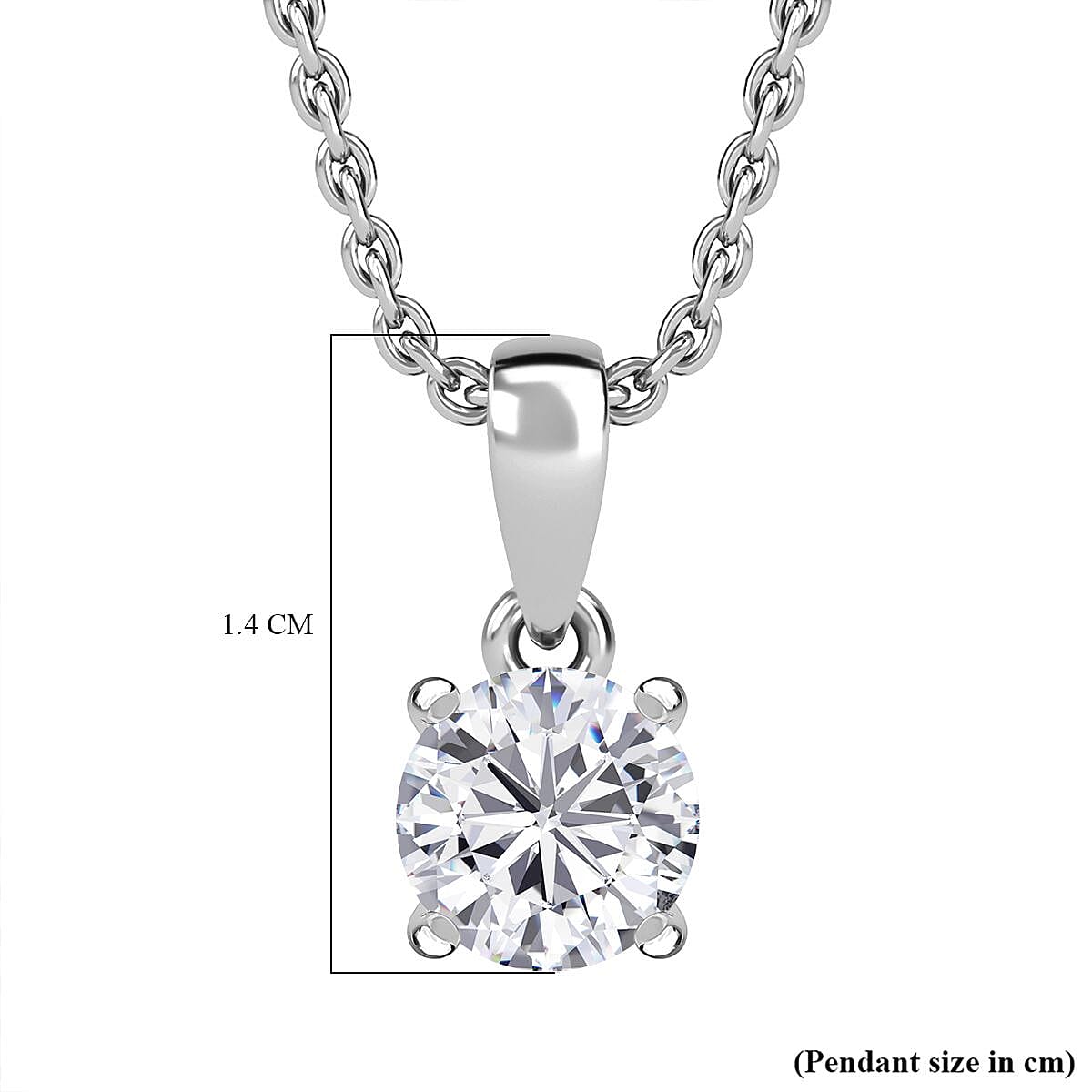 Moissanite Pendant with Chain (Size - 20) in Platinum Overlay Sterling Silver