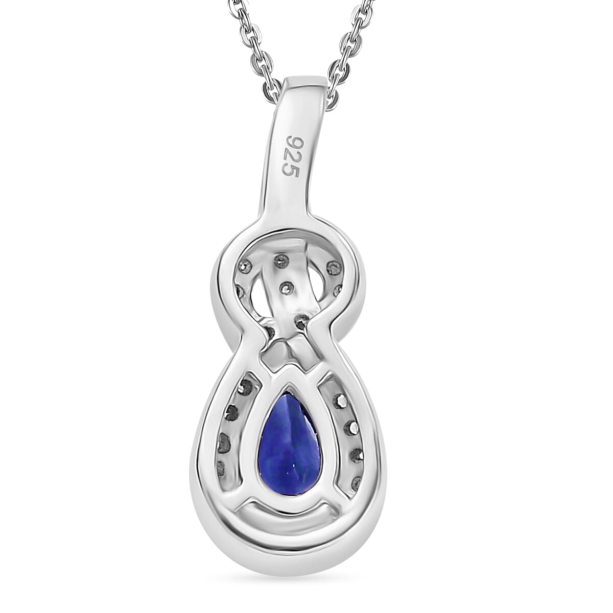 Premium Tanzanite & White Zircon Pendant with Chain (Size 20) in Rhodium Overlay Sterling Silver