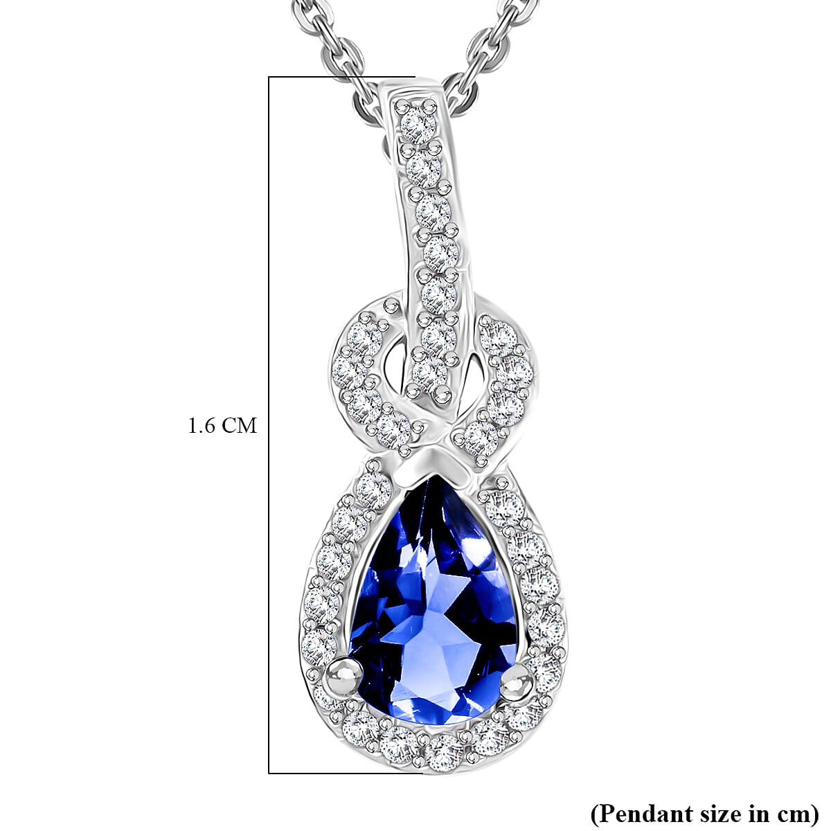 Premium Tanzanite & White Zircon Pendant with Chain (Size 20) in Rhodium Overlay Sterling Silver