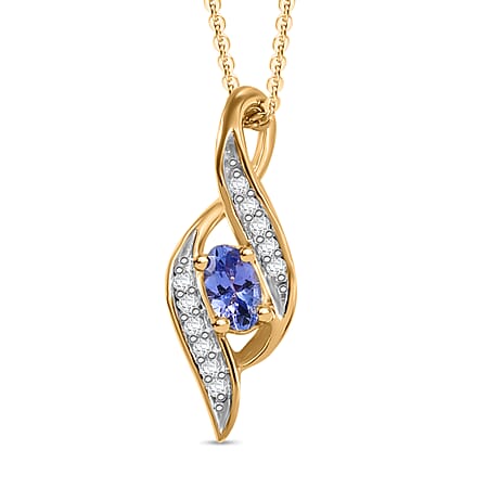 Tanzanite, White Zircon Pendant with Chain (Size 20) in 18K Yellow Gold Vermeil Plated Sterling Silver Tanzanite, White Zircon Pendant with Chain (Size 20) in 18K Yellow Gold Vermeil Plated Sterling Silver