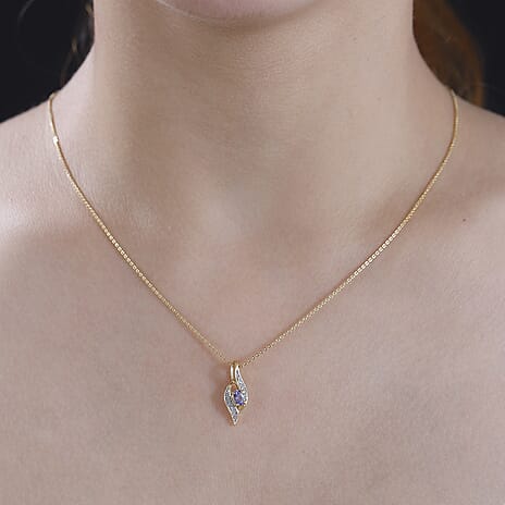 Tanzanite & White Zircon Pendant with Chain (Size 20) in 18K Vermeil Yellow Gold Plated Sterling Silver