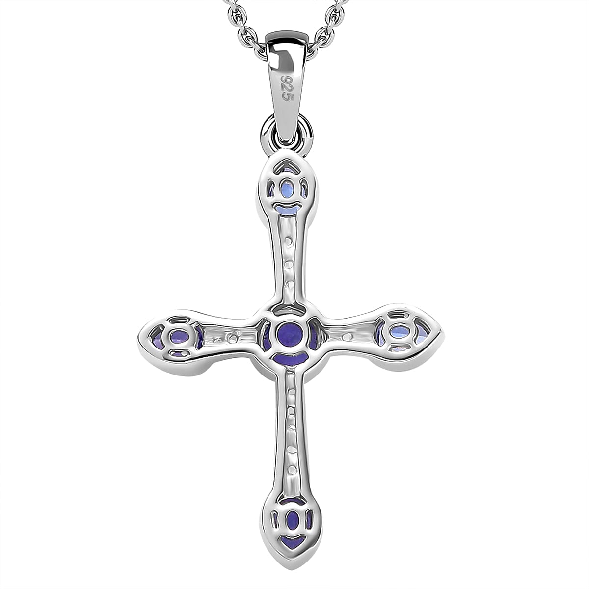 Tanzanite & White Zircon Pendant with Chain (Size 20) in Rhodium Overlay Sterling Silver Silver