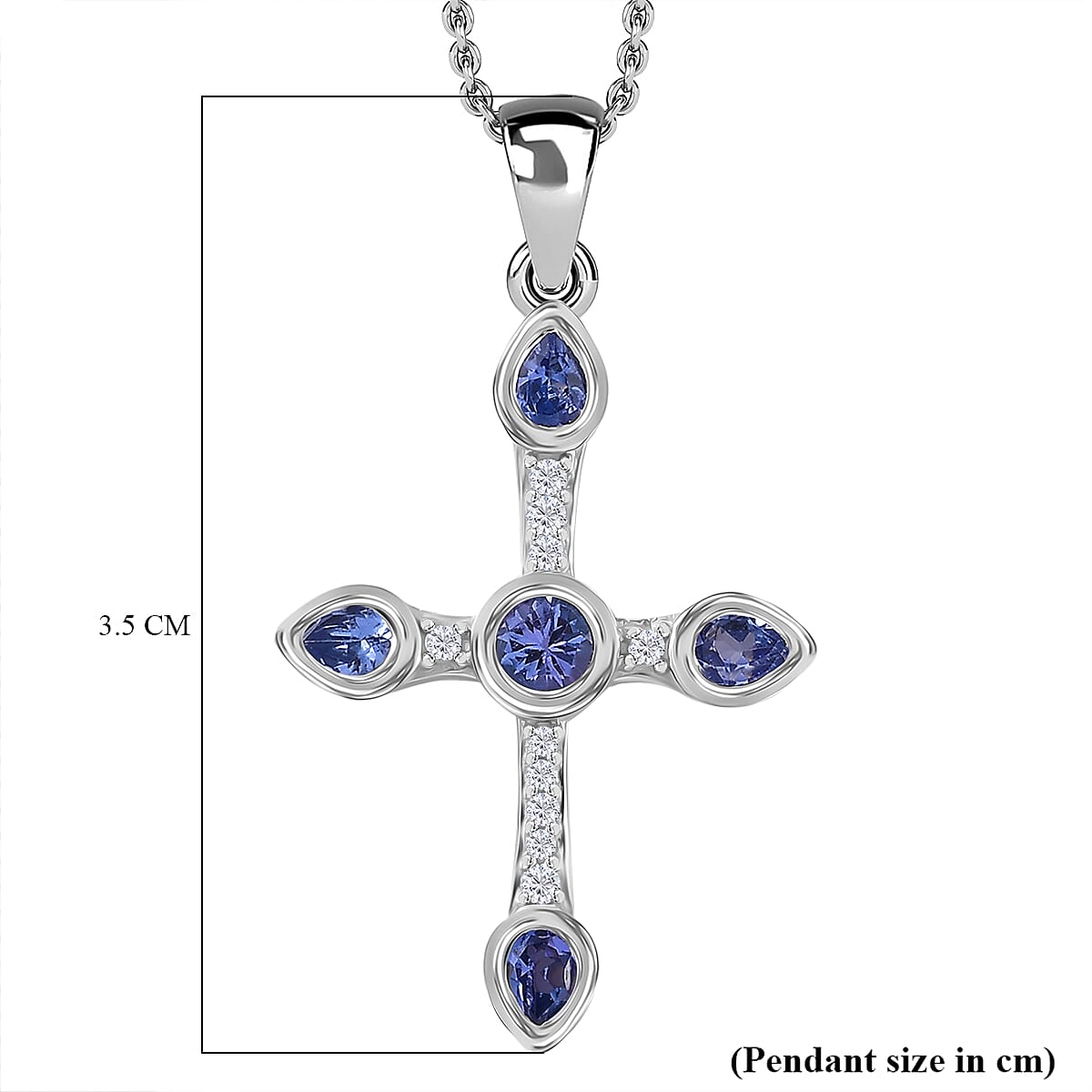 Tanzanite & White Zircon Pendant with Chain (Size 20) in Rhodium Overlay Sterling Silver Silver