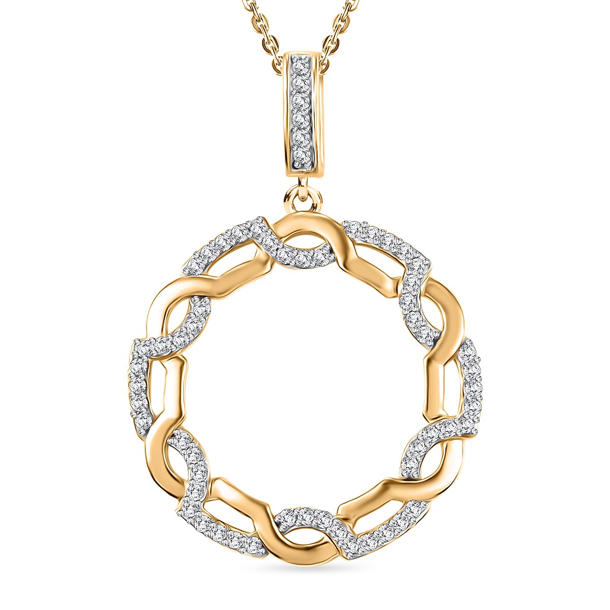 GP Circle of Life Collection - Blue Sapphire & White Diamond Pendant with Chain (Size 20) in 18K YG Vermeil Sterling Silver 0.320  Ct.