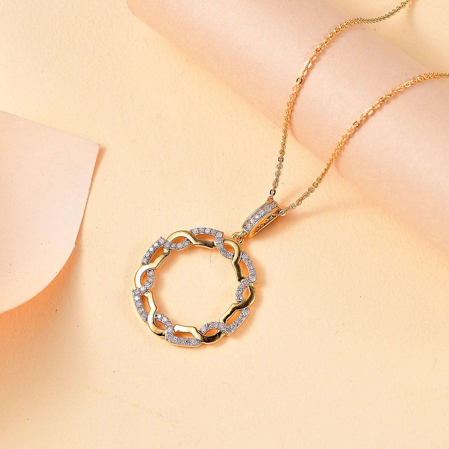 GP Circle of Life Collection - Blue Sapphire & White Diamond Pendant with Chain (Size 20) in 18K YG Vermeil Sterling Silver 0.320  Ct.