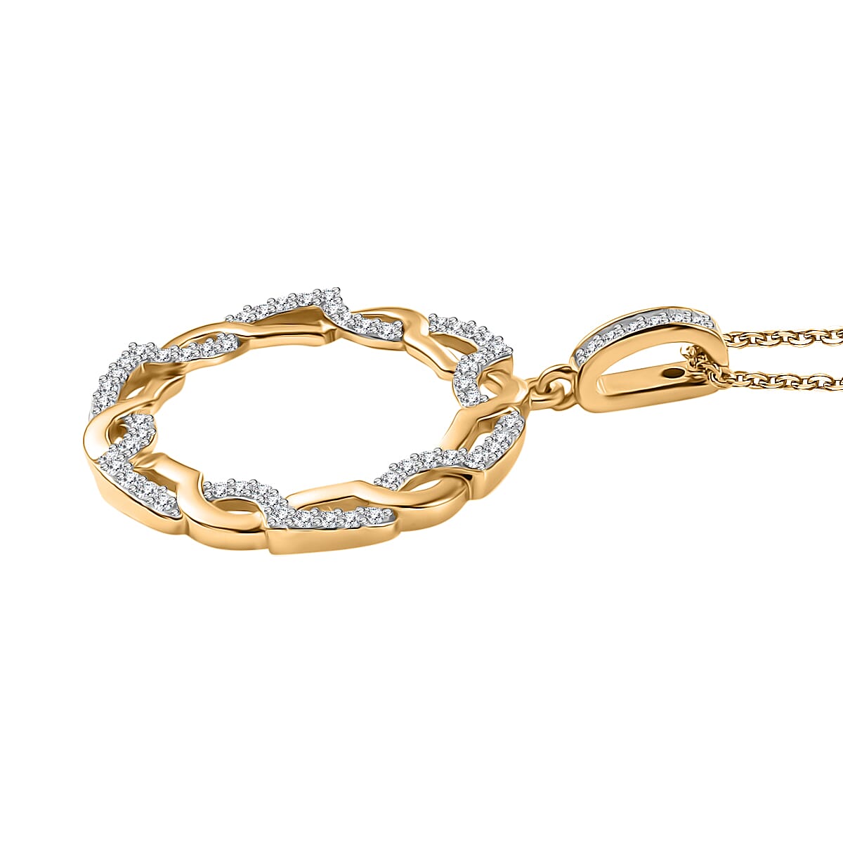 GP Circle of Life Collection - Blue Sapphire & White Diamond Pendant with Chain (Size 20) in 18K YG Vermeil Sterling Silver 0.320  Ct.