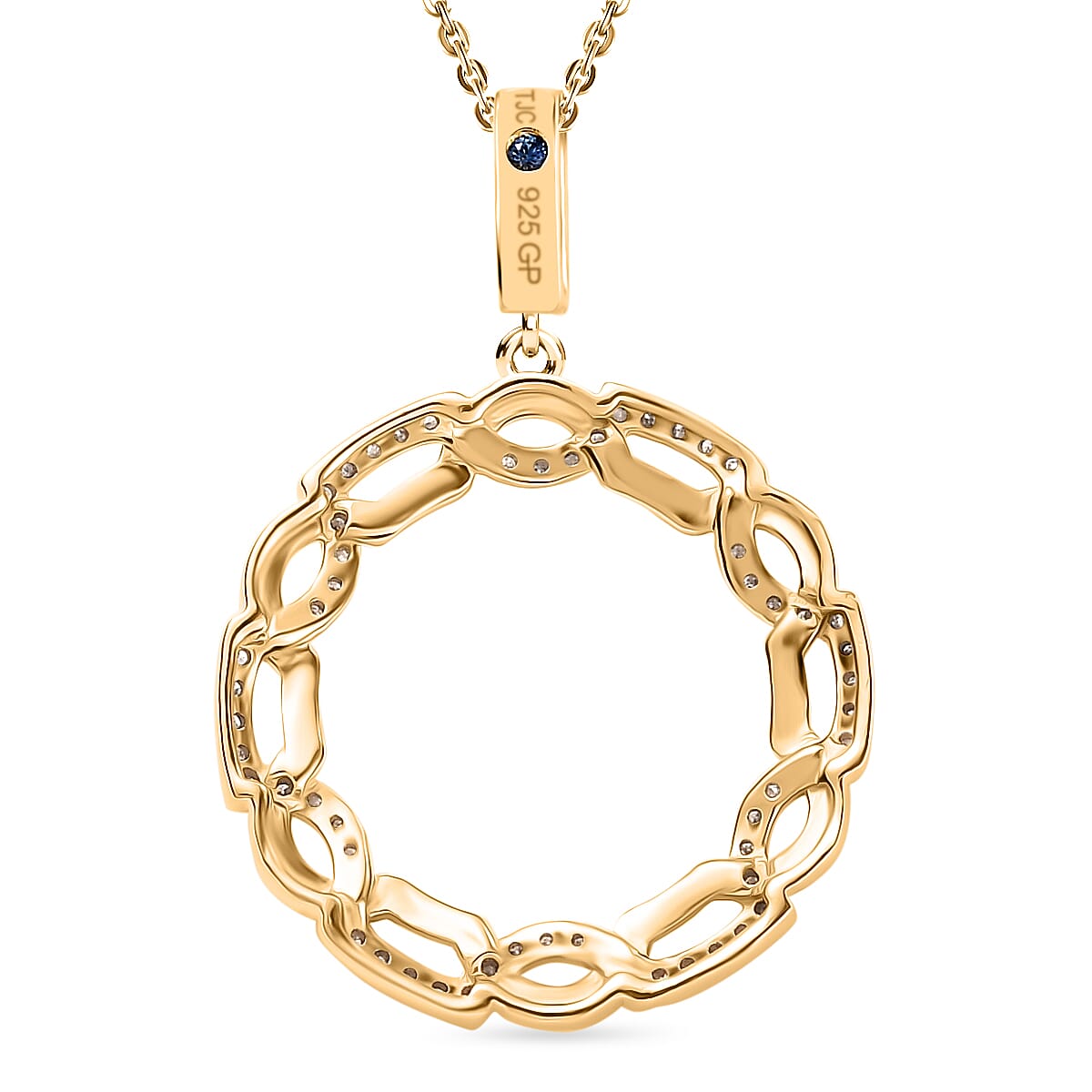 GP Circle of Life Collection - Blue Sapphire & White Diamond Pendant with Chain (Size 20) in 18K YG Vermeil Sterling Silver 0.320  Ct.