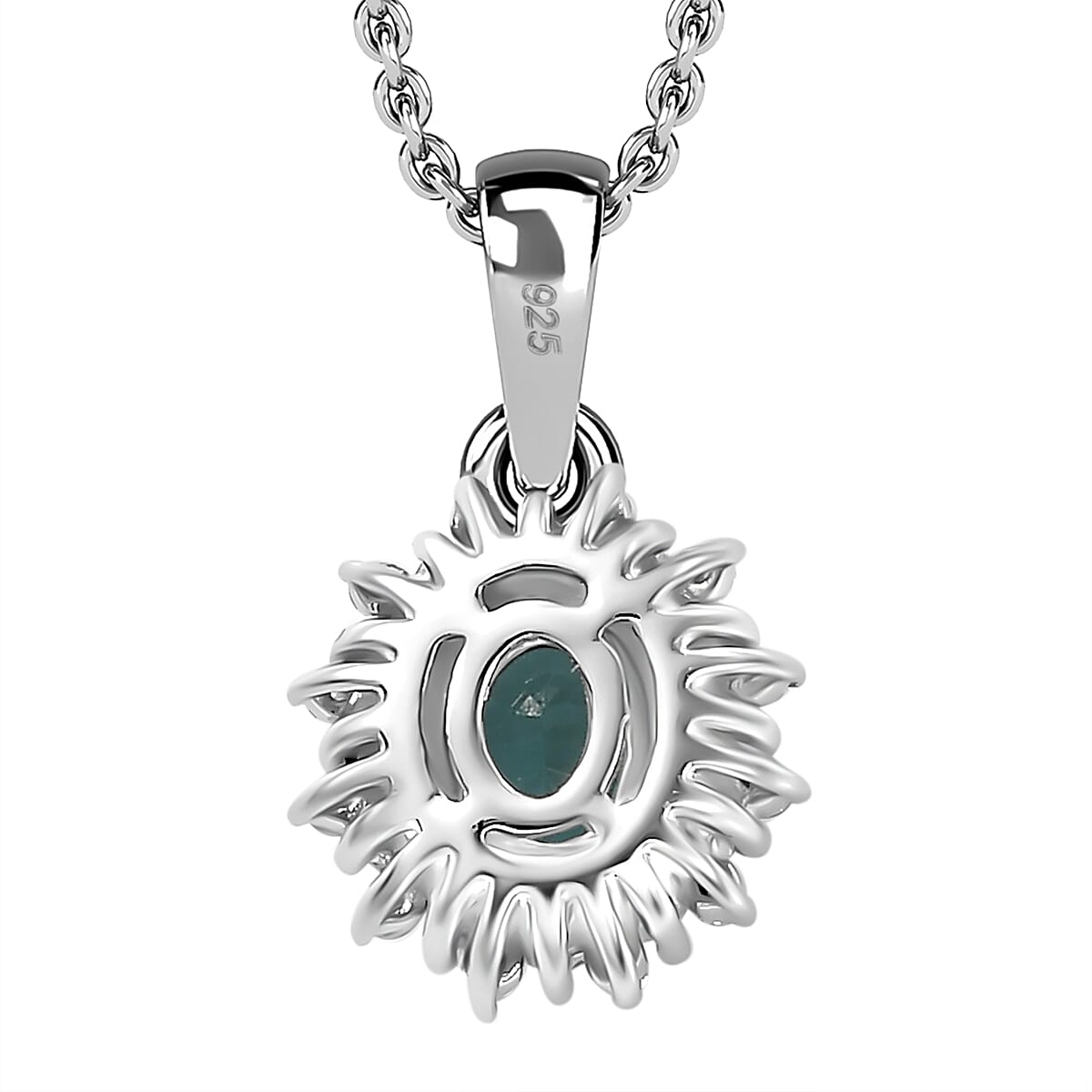 Lagoon Tourmaline & Moissanite Pendant with Chain (Size 20) in Rhodium Overlay Sterling Silver
