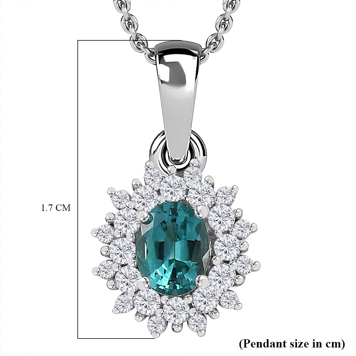 Lagoon Tourmaline & Moissanite Pendant with Chain (Size 20) in Rhodium Overlay Sterling Silver