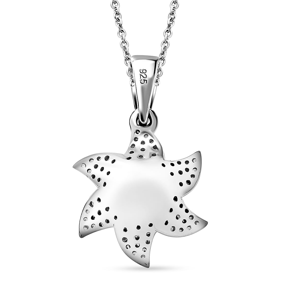 Salamanca Fire Opal & White Zircon Pendant with Chain (Size - 20) in Rhodium Overlay Sterling Silver 1.84 Ct.