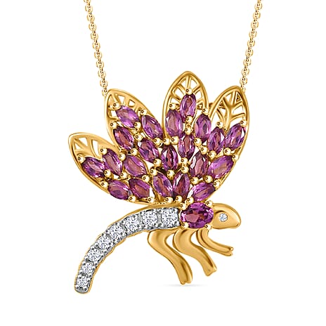 GP Italian Garden Collection - Rhodolite Garnet, White Zircon & Blue Sapphire Pendant with Chain (Size - 20) in 18K Vermeil Yellow Gold Plated Sterling Silver 2.09 Ct.