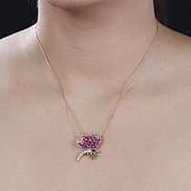 GP Italian Garden Collection - Rhodolite Garnet, White Zircon Dragonfly Pendant with Chain (Size 20) in 18K Yellow Gold Vermeil Sterling Silver