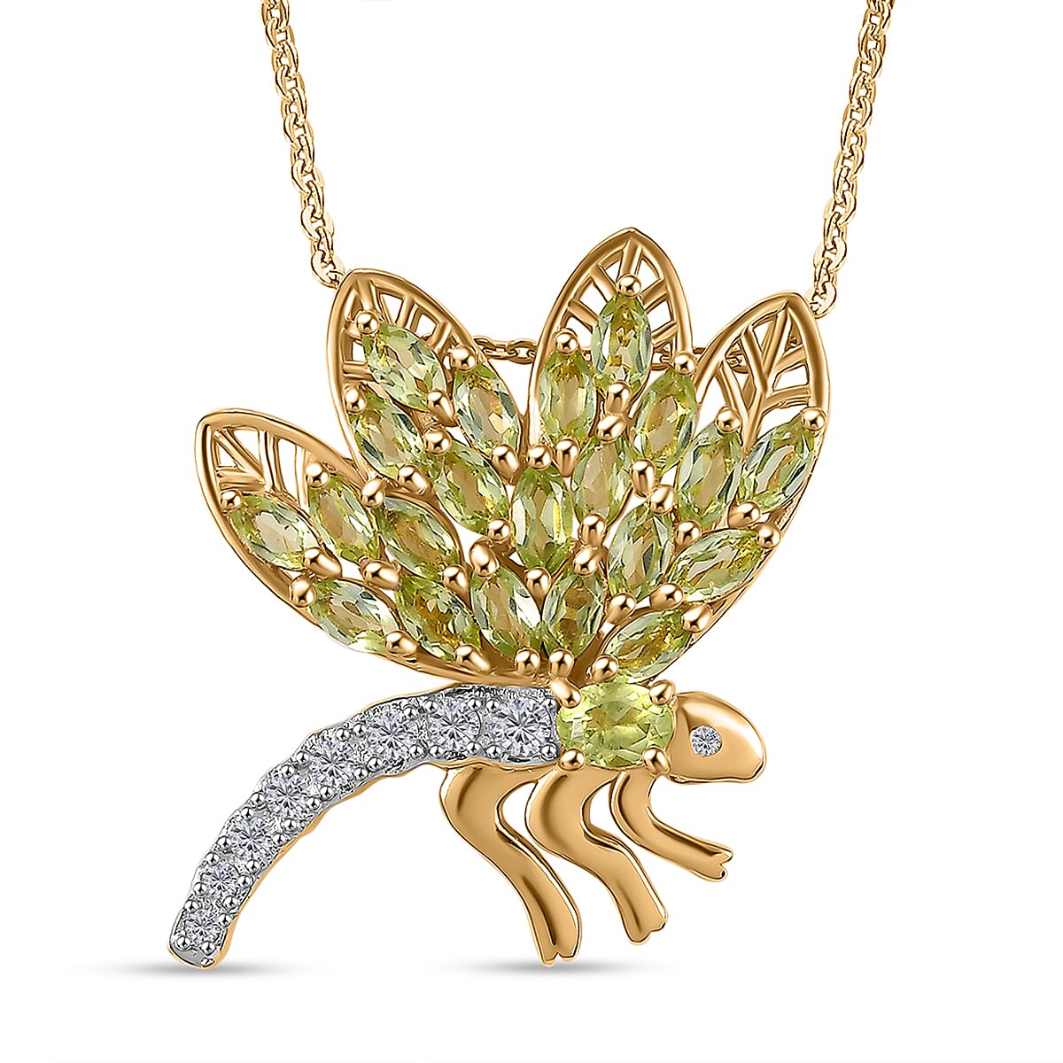 GP Italian Garden Collection - Peridot,  White Zircon,  Blue Sapphire Pendant with Chain (Size 20) in 18K YG Vermeil Sterling Silver 1.94 ct  Silver Wt. 8.32 Gms  2.090  Ct.