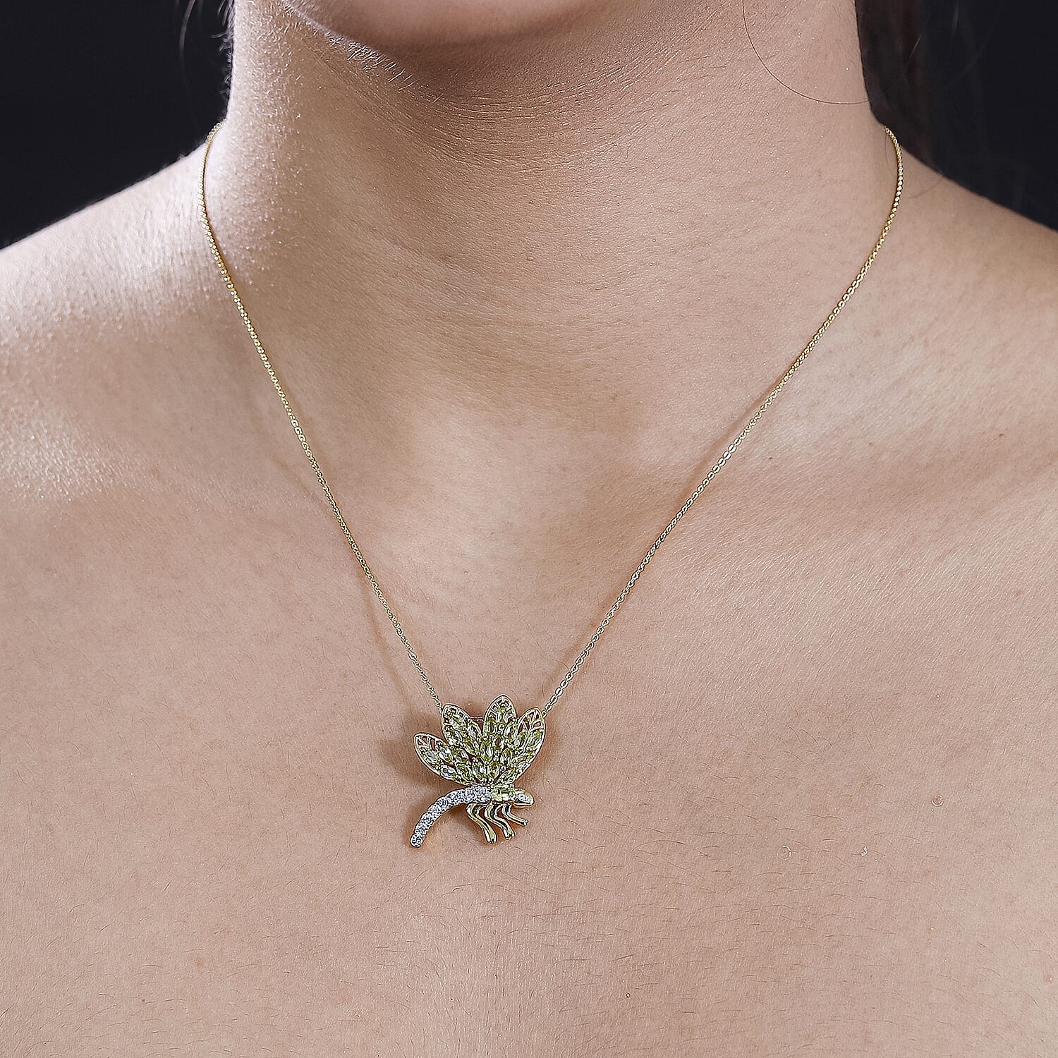 GP Italian Garden Collection - Peridot,  White Zircon,  Blue Sapphire Pendant with Chain (Size 20) in 18K YG Vermeil Sterling Silver 1.94 ct  Silver Wt. 8.32 Gms  2.090  Ct.