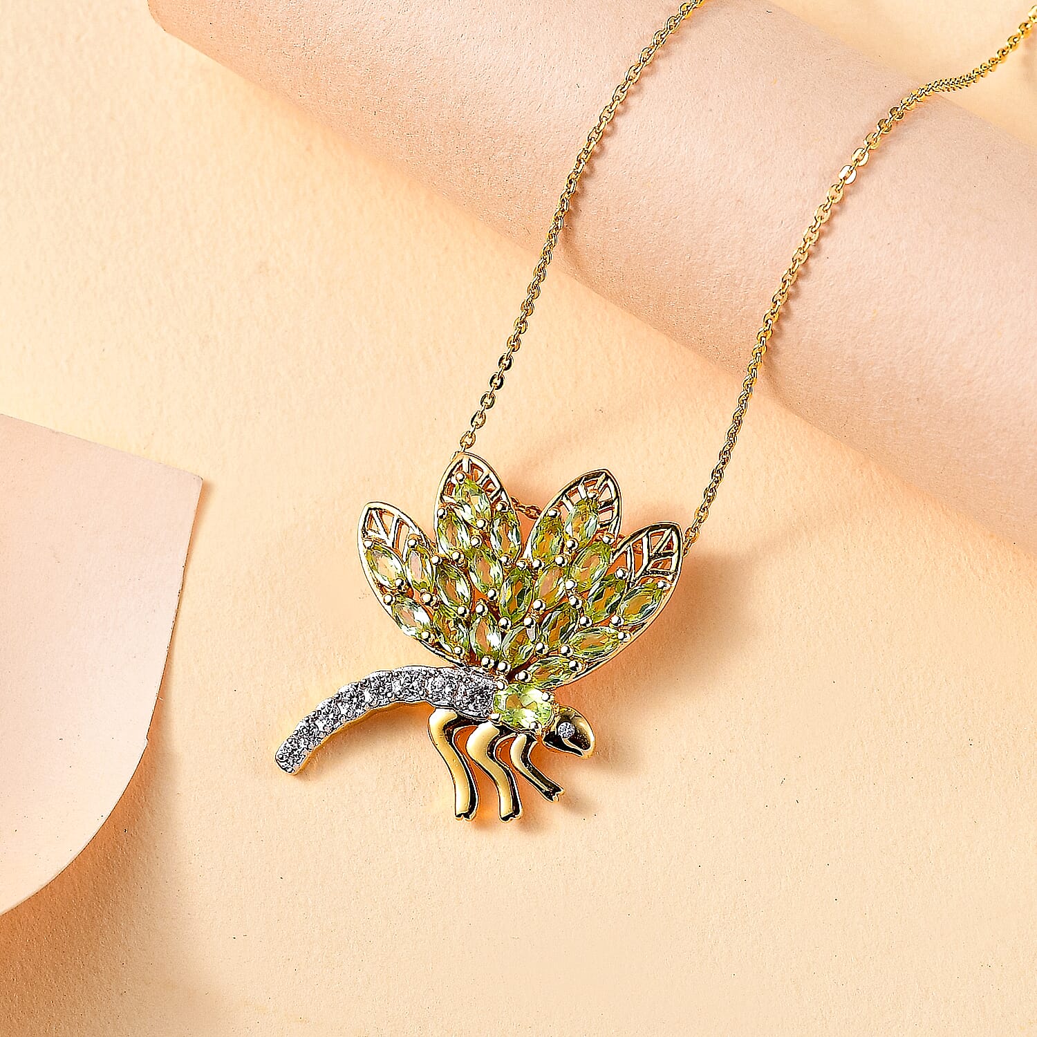 GP Italian Garden Collection - Peridot,  White Zircon,  Blue Sapphire Pendant with Chain (Size 20) in 18K YG Vermeil Sterling Silver 1.94 ct  Silver Wt. 8.32 Gms  2.090  Ct.