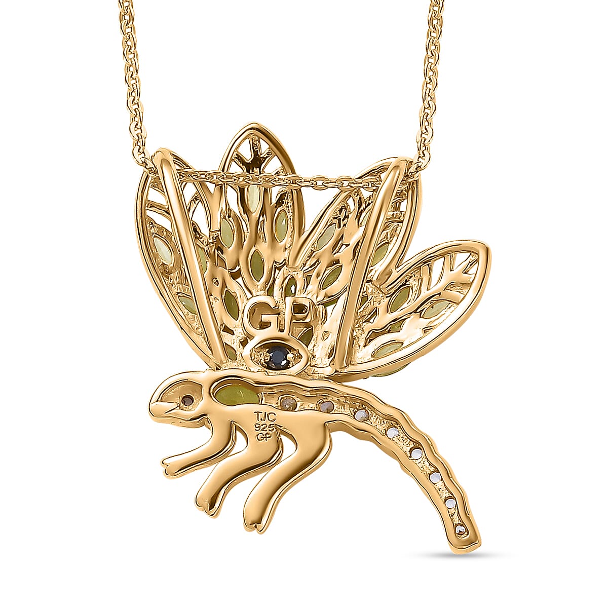 GP Italian Garden Collection - Peridot,  White Zircon,  Blue Sapphire Pendant with Chain (Size 20) in 18K YG Vermeil Sterling Silver 1.94 ct  Silver Wt. 8.32 Gms  2.090  Ct.