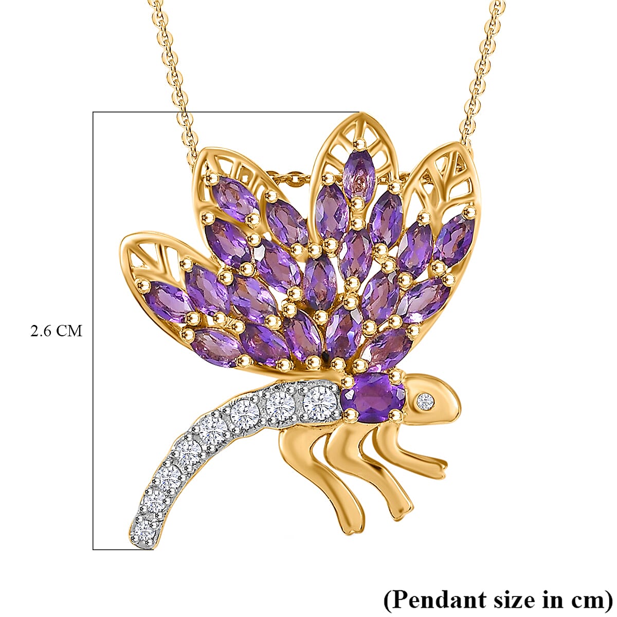 GP Italian Garden Collection - African Amethyst, White Zircon, & Blue Sapphire Pendant with Chain (Size 20) in 18K Vermeil Yellow Gold Plated Sterling Silver 2.09 Ct, Silver Wt. 8.32 Gms.