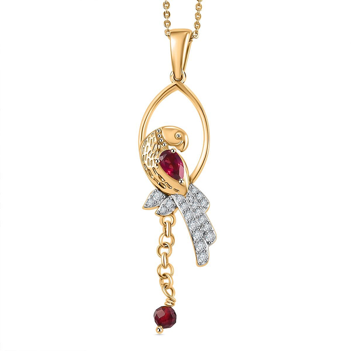   Rhodolite Garnet, White Zircon, Blue Sapphire Pendant with Chain (Size 20) in 18K YG Vermeil Sterling Silver