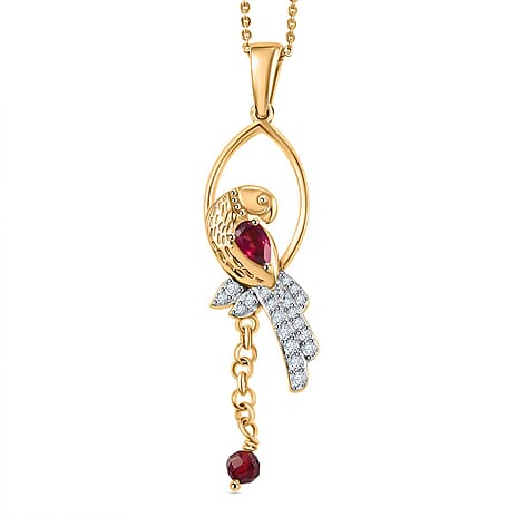 GP Italian Garden Collection - Rhodolite Garnet, White Zircon, Blue Sapphire Pendant with Chain (Size 20) in 18K Vermeil Yellow Gold Plated Sterling Silver 0.91 Ct.