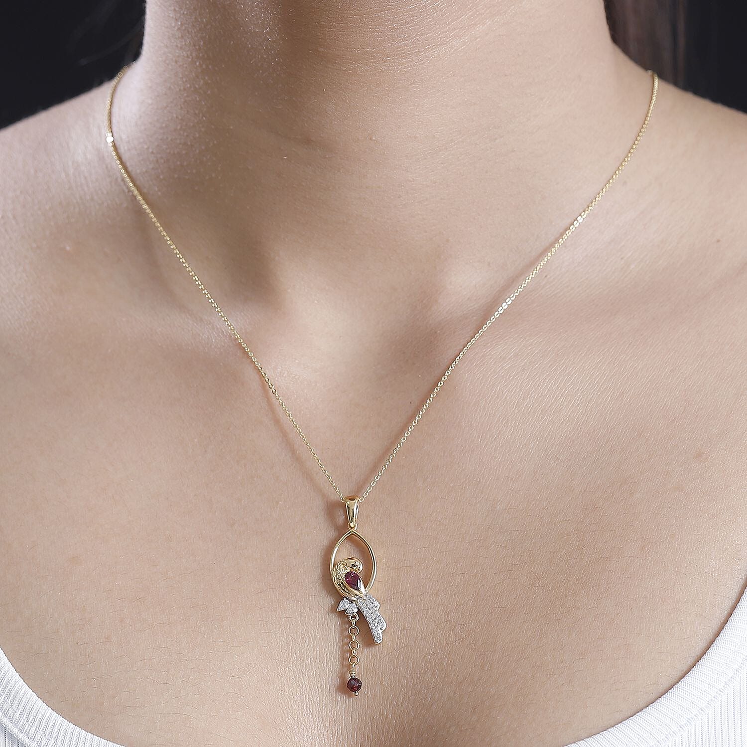   Rhodolite Garnet, White Zircon, Blue Sapphire Pendant with Chain (Size 20) in 18K YG Vermeil Sterling Silver