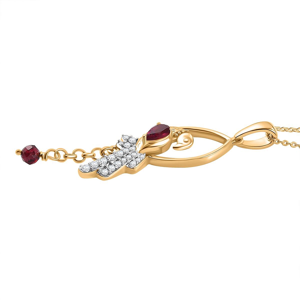   Rhodolite Garnet, White Zircon, Blue Sapphire Pendant with Chain (Size 20) in 18K YG Vermeil Sterling Silver