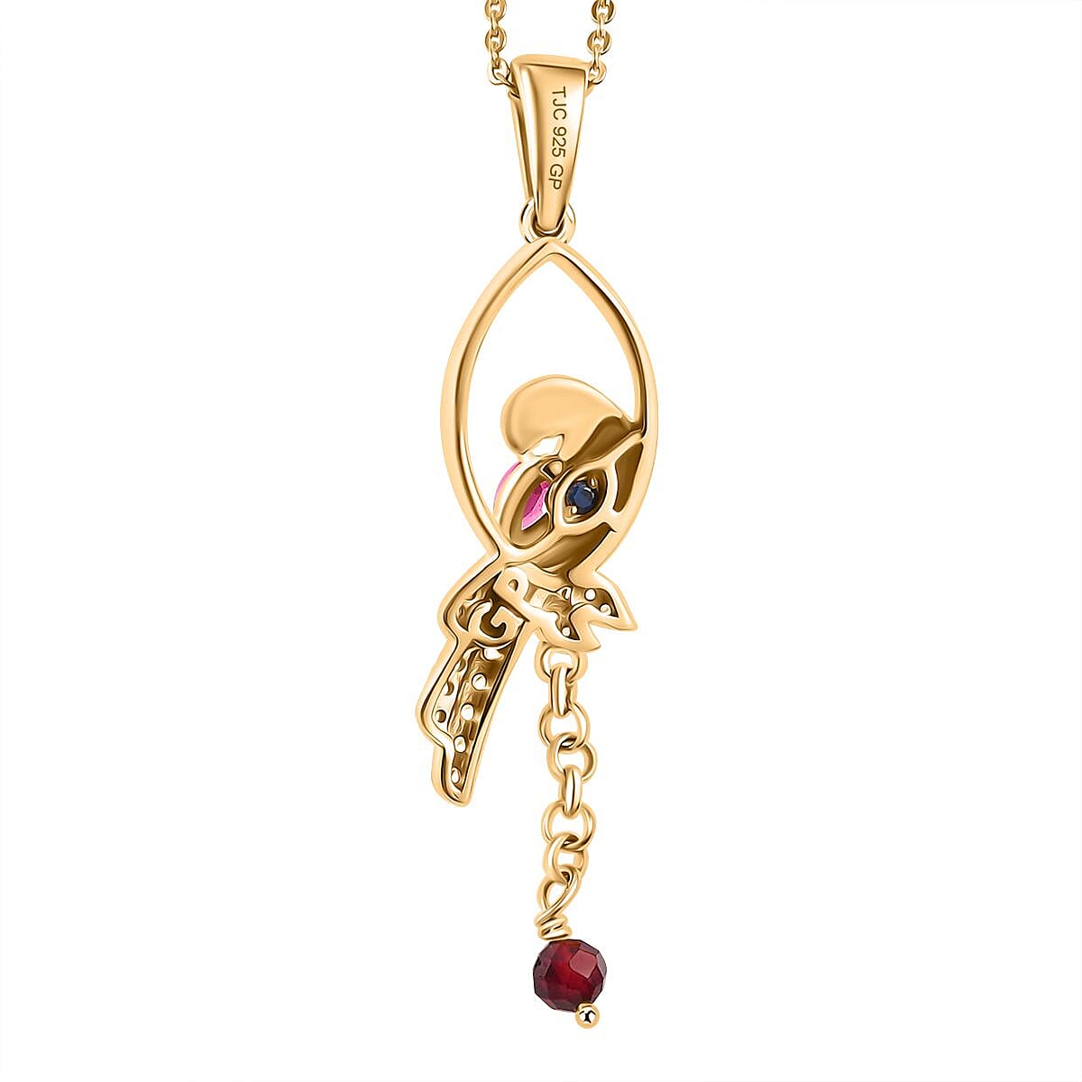   Rhodolite Garnet, White Zircon, Blue Sapphire Pendant with Chain (Size 20) in 18K YG Vermeil Sterling Silver