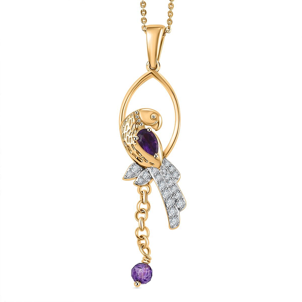 GP Italian Garden Collection - African Amethyst, White Zircon, Blue Sapphire Pendant with Silver Chain (Size 20) in 18K Vermeil Yellow Gold Plated Sterling Silver