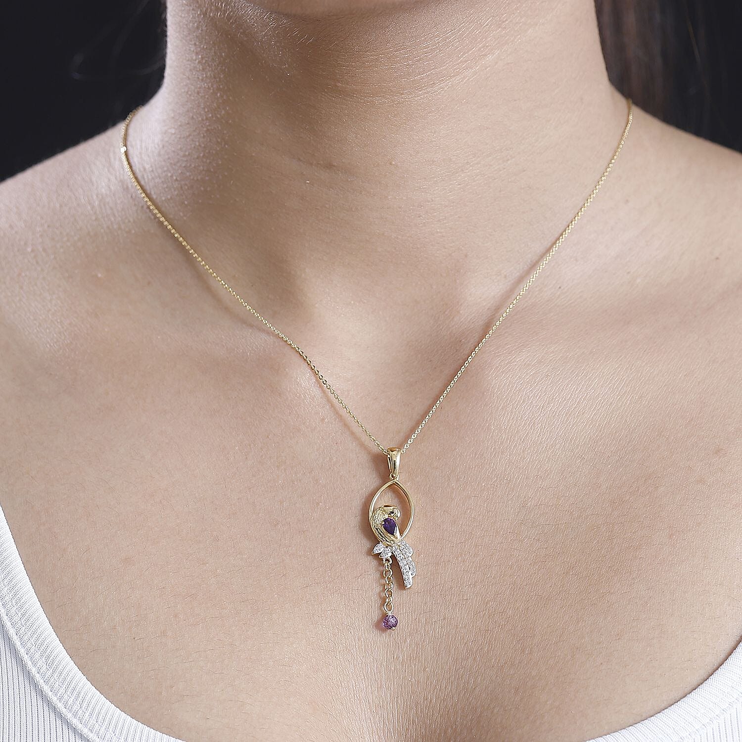 GP Italian Garden Collection - African Amethyst, White Zircon, Blue Sapphire Pendant with Silver Chain (Size 20) in 18K Vermeil Yellow Gold Plated Sterling Silver