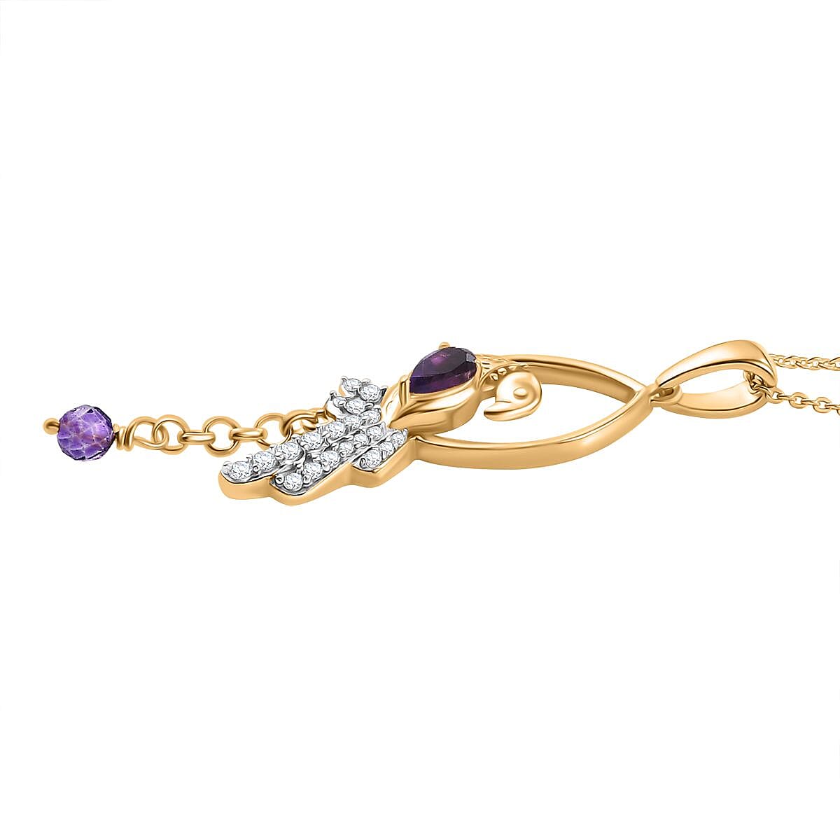 GP Italian Garden Collection - African Amethyst, White Zircon, Blue Sapphire Pendant with Silver Chain (Size 20) in 18K Vermeil Yellow Gold Plated Sterling Silver