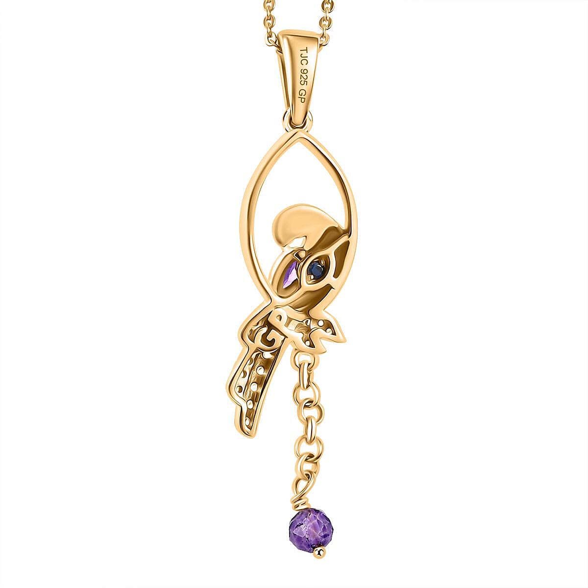 GP Italian Garden Collection - African Amethyst, White Zircon, Blue Sapphire Pendant with Silver Chain (Size 20) in 18K Vermeil Yellow Gold Plated Sterling Silver